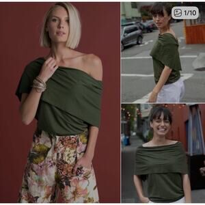 NWT Ruti Green Loose Fit Off The Shoulder Top Size 5 Large